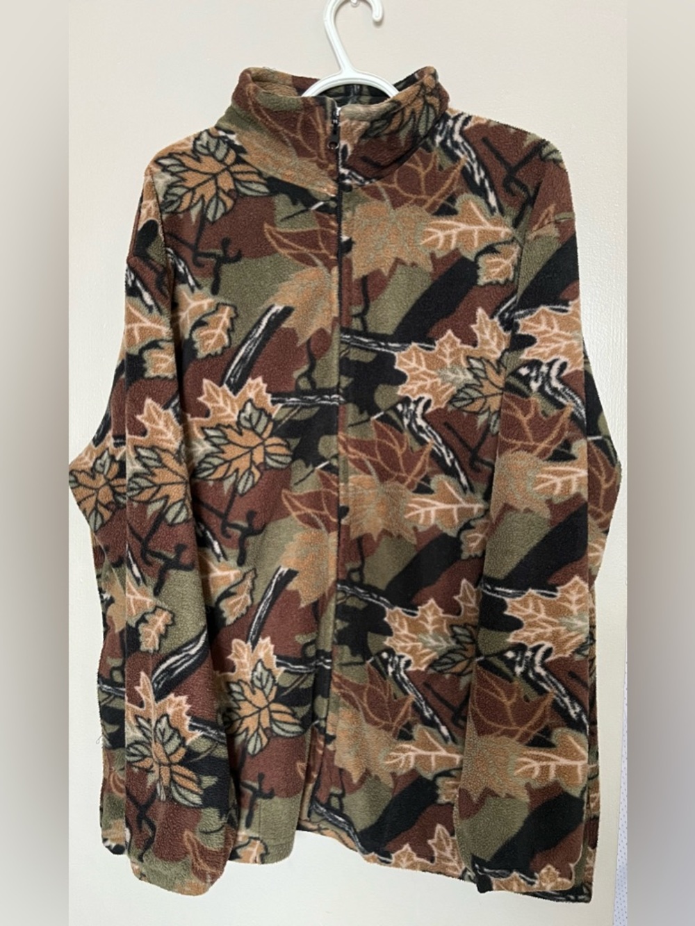 Vintage Autumn Leaf Pattern Fleece Zip-Up Jacket